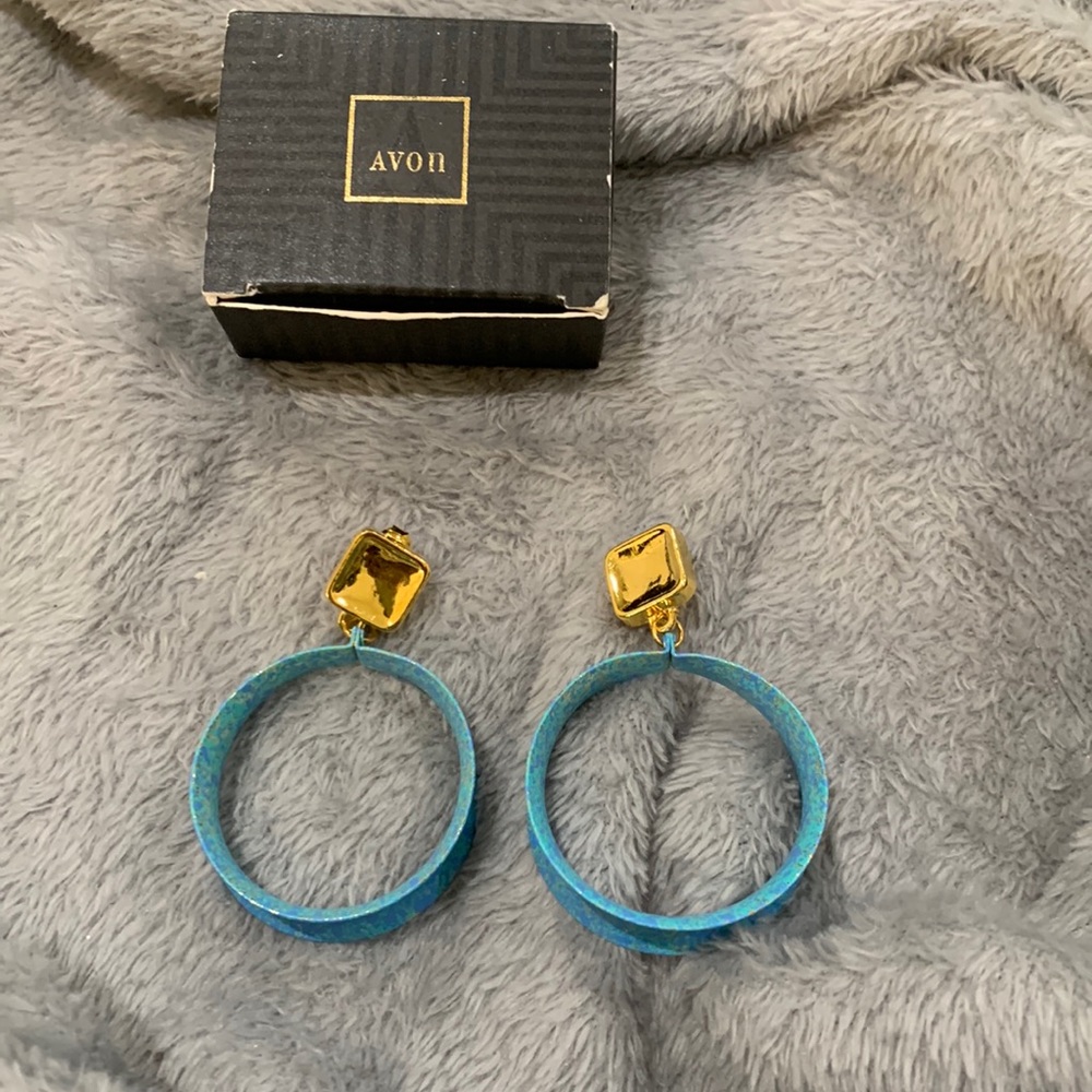 Avon Vintage Turquoise Marble Mosaic Clip On‎ Earrings New In Box